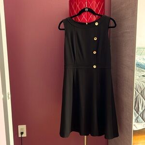 Ellen Tracy size 8 black dress with gold zipper/button accents